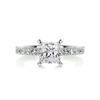 1.07 CT Princess Cut Pave Diamond Moissanite Engagement Ring