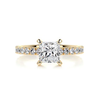 1.07 CT Princess Cut Pave Diamond Moissanite Engagement Ring