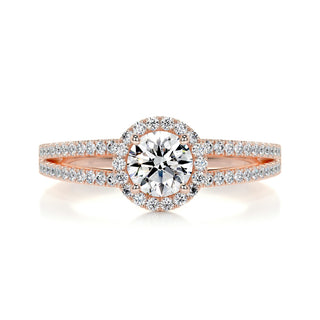 1.0 Carat Round Halo Split Shank Moissanite Engagement Ring