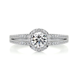 1.0 Carat Round Halo Split Shank Moissanite Engagement Ring
