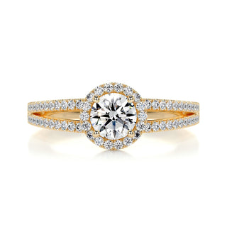 1.0 Carat Round Halo Split Shank Moissanite Engagement Ring
