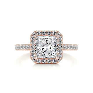 2.5ct Princess Cut Halo Pave Diamond Moissanite Engagement Ring