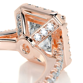 2.5ct Princess Cut Halo Pave Diamond Moissanite Engagement Ring