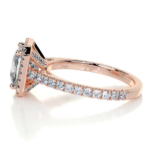 2.5ct Princess Cut Halo Pave Diamond Moissanite Engagement Ring