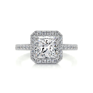 2.5ct Princess Cut Halo Pave Diamond Moissanite Engagement Ring