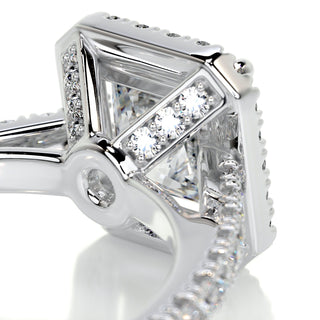 2.5ct Princess Cut Halo Pave Diamond Moissanite Engagement Ring