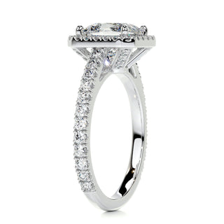 2.5ct Princess Cut Halo Pave Diamond Moissanite Engagement Ring