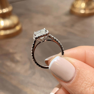 2.5ct Princess Cut Halo Pave Diamond Moissanite Engagement Ring