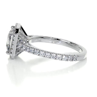 2.5ct Princess Cut Halo Pave Diamond Moissanite Engagement Ring
