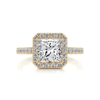 2.5ct Princess Cut Halo Pave Diamond Moissanite Engagement Ring