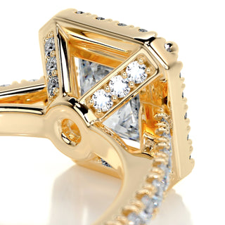 2.5ct Princess Cut Halo Pave Diamond Moissanite Engagement Ring