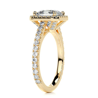 2.5ct Princess Cut Halo Pave Diamond Moissanite Engagement Ring