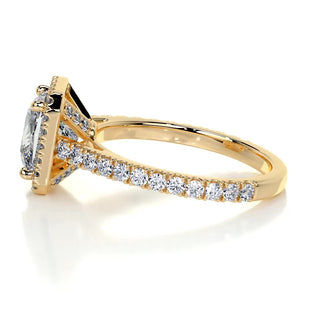 2.5ct Princess Cut Halo Pave Diamond Moissanite Engagement Ring