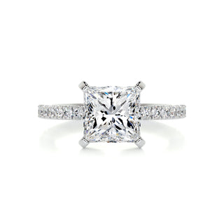 2.0ct Princess Cut Pave Moissanite Diamond Engagement Ring