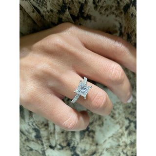 1.50ct Princess Cut Pave Diamond Moissanite Engagement Ring