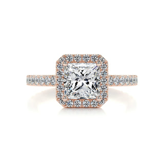 1.20ct Princess Cut Halo Cathedral Pave Moissanite Diamond Engagement Ring