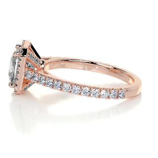 1.20ct Princess Cut Halo Cathedral Pave Moissanite Diamond Engagement Ring
