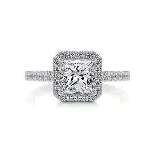 1.20ct Princess Cut Halo Cathedral Pave Moissanite Diamond Engagement Ring