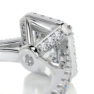 1.20ct Princess Cut Halo Cathedral Pave Moissanite Diamond Engagement Ring