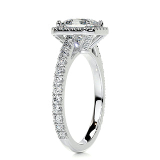 1.20ct Princess Cut Halo Cathedral Pave Moissanite Diamond Engagement Ring