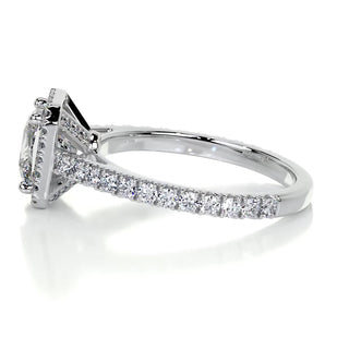 1.20ct Princess Cut Halo Cathedral Pave Moissanite Diamond Engagement Ring