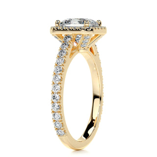 1.20ct Princess Cut Halo Cathedral Pave Moissanite Diamond Engagement Ring
