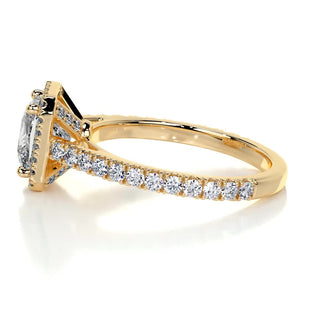 1.20ct Princess Cut Halo Cathedral Pave Moissanite Diamond Engagement Ring
