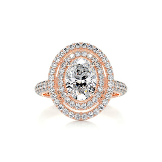 1.5ct Oval Cut Double Halo 3 Side Pave Diamond Moissanite Engagement Ring
