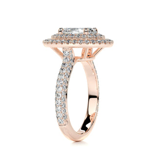 1.5ct Oval Cut Double Halo 3 Side Pave Diamond Moissanite Engagement Ring