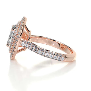 1.5ct Oval Cut Double Halo 3 Side Pave Diamond Moissanite Engagement Ring
