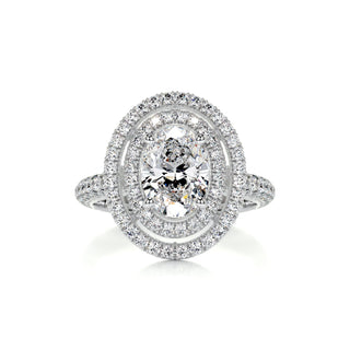 1.5ct Oval Cut Double Halo 3 Side Pave Diamond Moissanite Engagement Ring