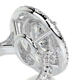 1.5ct Oval Cut Double Halo 3 Side Pave Diamond Moissanite Engagement Ring