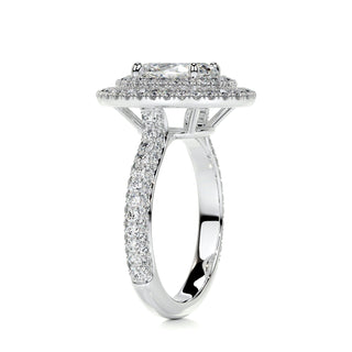 1.5ct Oval Cut Double Halo 3 Side Pave Diamond Moissanite Engagement Ring