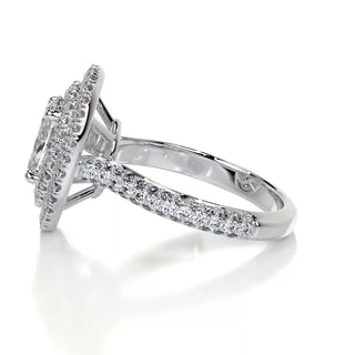 1.5ct Oval Cut Double Halo 3 Side Pave Diamond Moissanite Engagement Ring