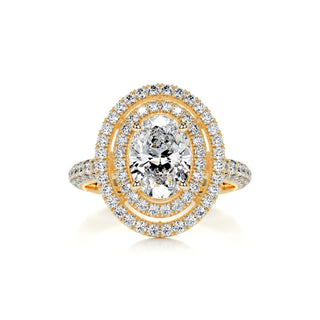 1.5ct Oval Cut Double Halo 3 Side Pave Diamond Moissanite Engagement Ring