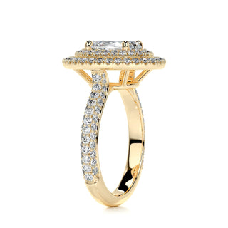 1.5ct Oval Cut Double Halo 3 Side Pave Diamond Moissanite Engagement Ring
