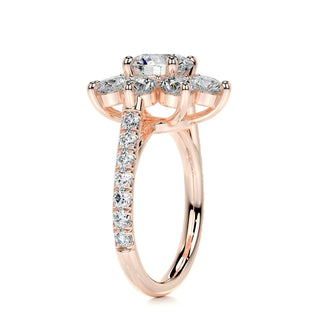 1.0 CT Round Cut Flower Cluster Halo Diamond Moissanite Engagement Ring