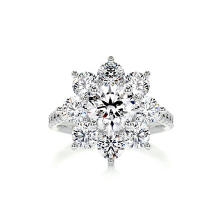 1.0 CT Round Cut Flower Cluster Halo Diamond Moissanite Engagement Ring