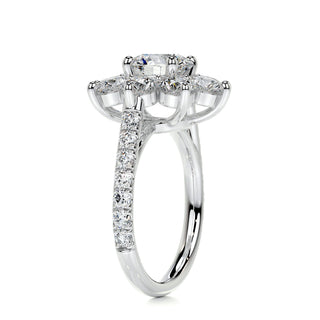 1.0 CT Round Cut Flower Cluster Halo Diamond Moissanite Engagement Ring
