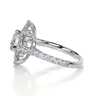 1.0 CT Round Cut Flower Cluster Halo Diamond Moissanite Engagement Ring