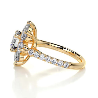 1.0 CT Round Cut Flower Cluster Halo Diamond Moissanite Engagement Ring