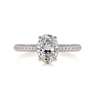 1.20ct Oval Cut Hidden Halo 3 Side Pave Moissanite Diamond Engagement Ring