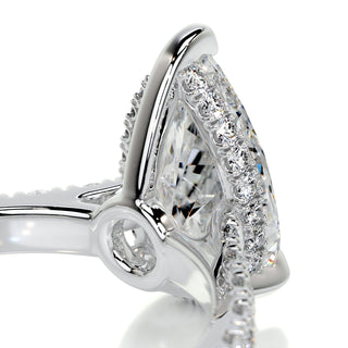 Shimmering 1.5ct pear hidden halo moissanite ring overhead view