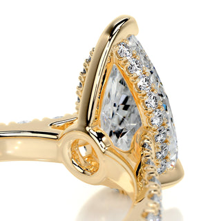 Brilliant 1.5ct pear hidden halo moissanite ring side profile view