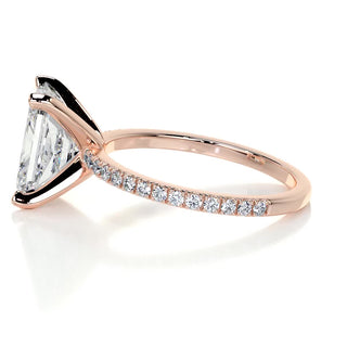 Refined 3.0ct radiant pave moissanite ring close up of the setting