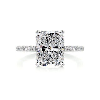 Refined 3.0ct radiant pave moissanite ring detail view of the band