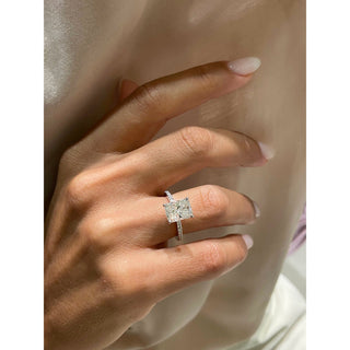 Refined 3.0ct radiant pave moissanite ring three quarter angled view