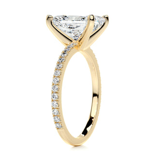 Brilliant 3.0ct radiant pave moissanite ring side profile view