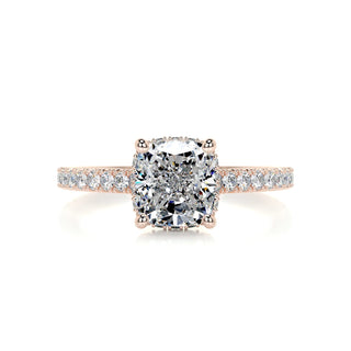 1.5ct Cushion Cut Hidden Halo Cathedral Pave Diamond Moissanite Engagement Ring