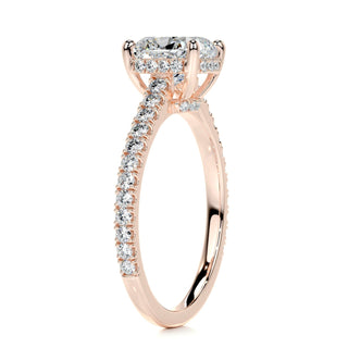 1.5ct Cushion Cut Hidden Halo Cathedral Pave Diamond Moissanite Engagement Ring
